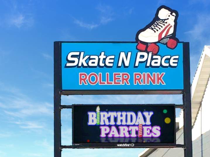 16mm Watchfire LED sign at Skate 'n' Place